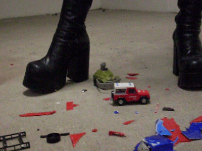 Little toycars burst under Buffalo boots